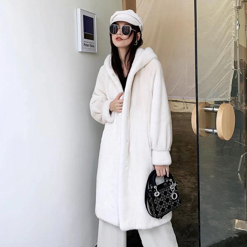 Faux Fur Coat Winter Ladies Mink Velvet Coat Mid-length Hooded Plus Velvet Thick Fashion Warm Fur Coat