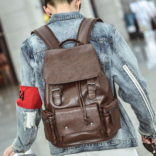 Male Fashion Casual Bag Men Women Waterproof Backpack for Travel PU Leather Backpacks Laptop Bookbag