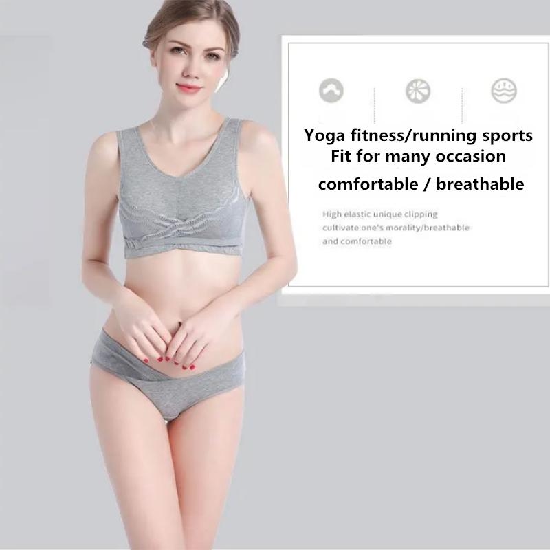Women's Pure Cotton Non-wireless Bra Thin Ladies Gather-up Vest-style Sports Underwear Seamless Sleep Cotton Bra Lace Padded Adjustable Brassiere