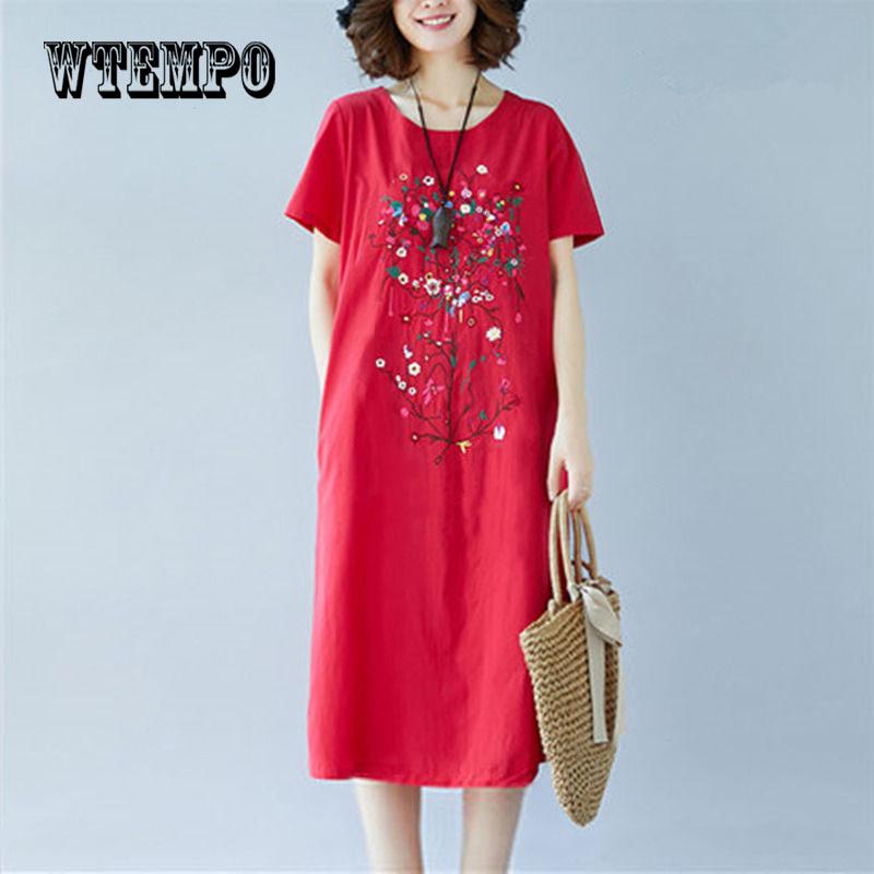 WTEMPO Large Size Women 'S Retro Loose Long Dress 2019 New Thin National Wind Our Seasons Dresses