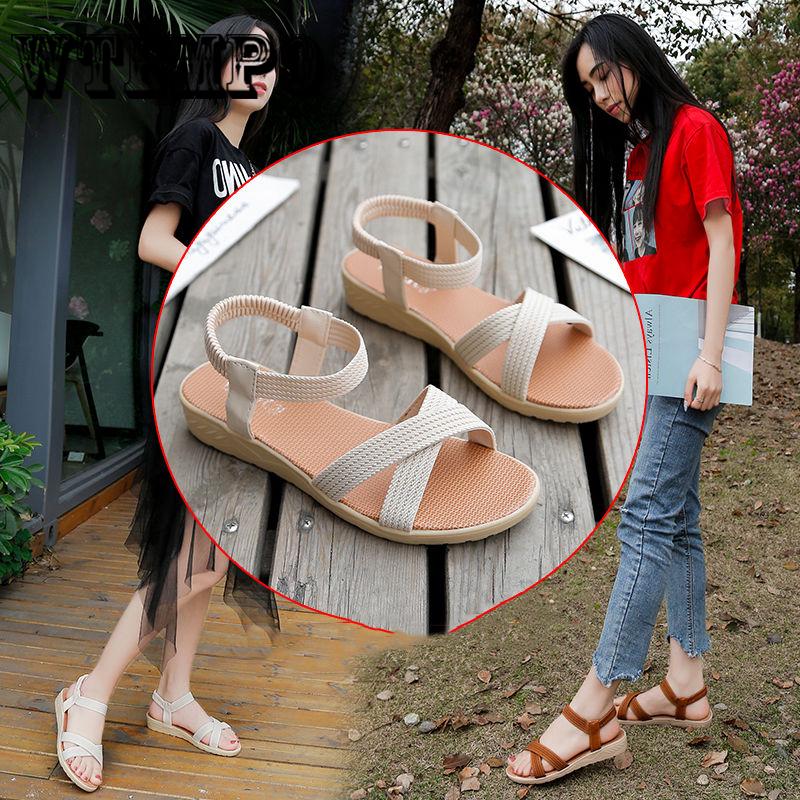 Pair of Women Shoes Anti-slip Linen Summer Sandals Open Home Toe Flats Shoes