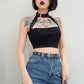 Punk Style Choker Halter Top Women Sexy Fashion Slim Cami Backless Buckle Top Summer Tank Tops