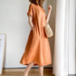 Ladies Summer Casual Slim Cotton Dress Mid-length Slim Fit A-line Short Sleeve O-neck High Waist