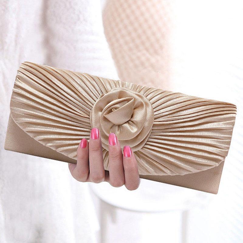 Ladies Elegance Luxury Clutch Bag Shoulder Bag Pleated Satin Wedding Evening Banquet