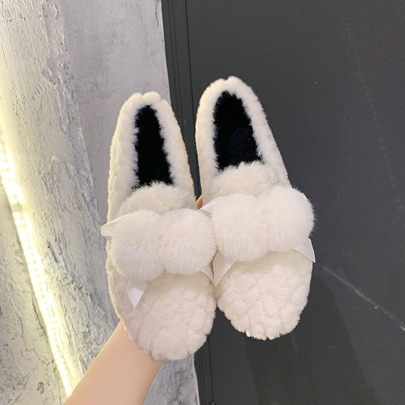 Plush Shoes, Women's Outer Wear, Autumn and Winter Flat-bottomed Lazy One-step Pregnant Women's Shoes Plush Beanie Cotton Shoes Moccasin Shoes