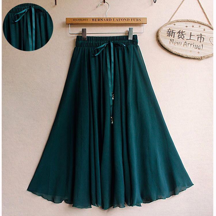 Summer Women High Waist Pleated Chiffon Skirt Plus Size Lady Black Pink Blue Long Maxi Skirt