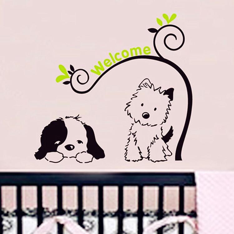 Removable wall sticker door children's room bedside background sticker cute cartoon cat puppy