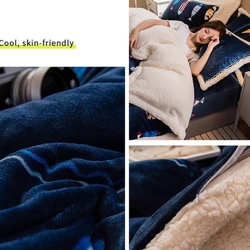 Household Milk Cashmere Lamb Cashmere Four-piece Coral Cashmere Bed Sheet Duvet Cover Winter Super Thick 4kg Double-sided Warm Flannel Bedding