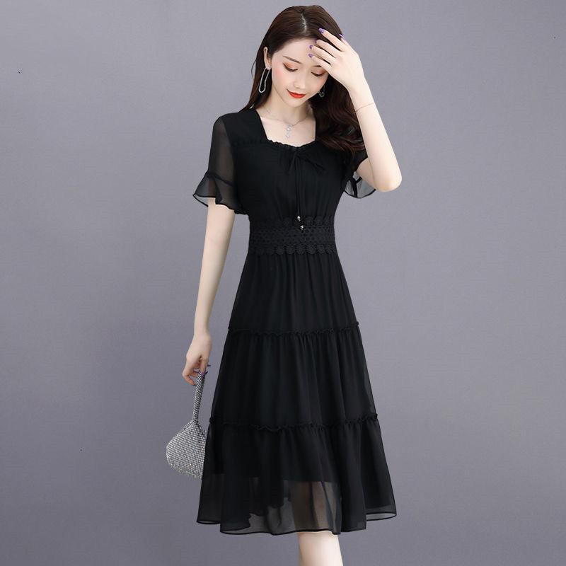 Chiffon Dress Women's Summer French Style Waist Waist Was Thin Gentle Style A-line Dress Waist Was Thin Feminine Temperament Elegant and Gentle