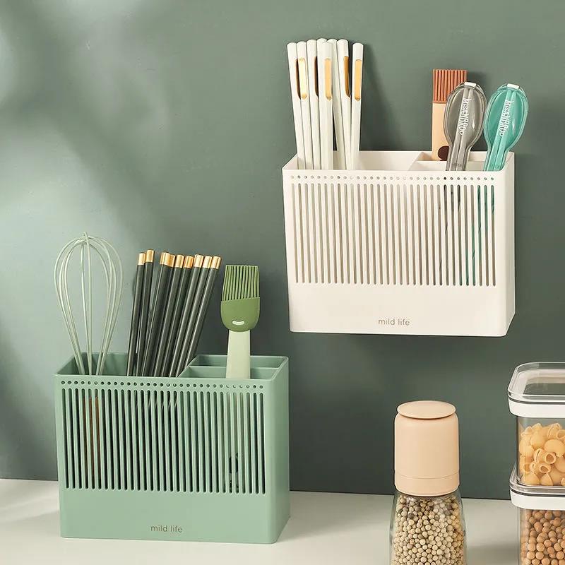 Chopstick Holder Wall-mounted Non-perforated Household Kitchen Drain Chopstick Bucket Chopstick Basket Chopstick Cage Tableware Storage Box