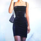French Sexy Sling Black Dress Temperament Slim Slimming Buttocks Short Skirt Spring Summer Velvet Dress