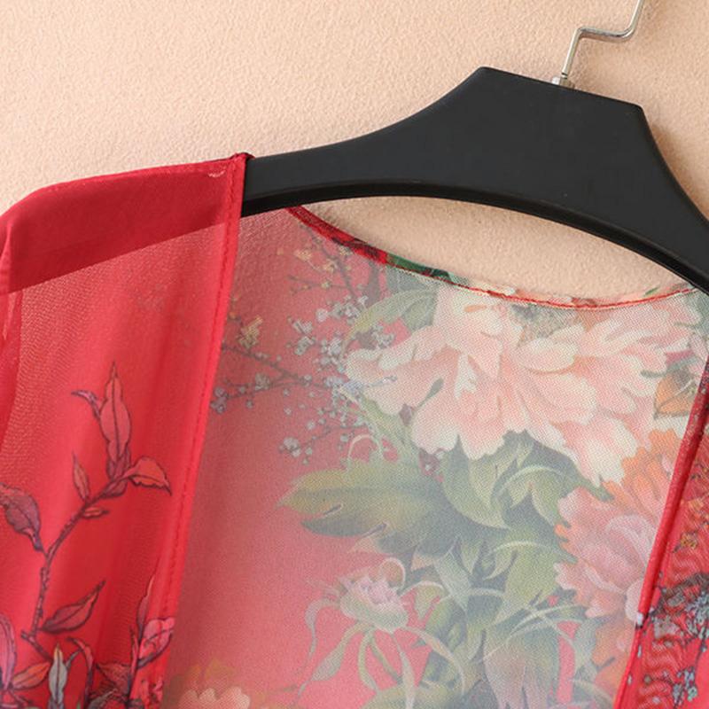 Women's Sun-Dress 1pcs Chiffon Cardigan Flowers Sun Protection Clothing Mid-length Plus Size Loose Outer Thin Coat Beach Air-conditioned Rooms