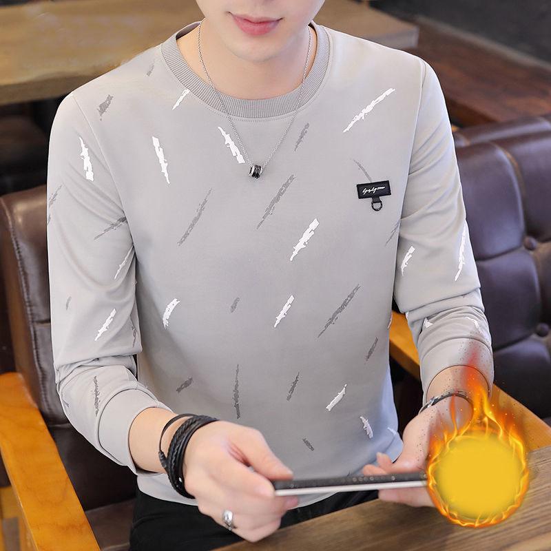 Winter Plus Velvet Padded Sweater Men's Round Neck Pullover Long-sleeved T-shirt Casual Jacket Top