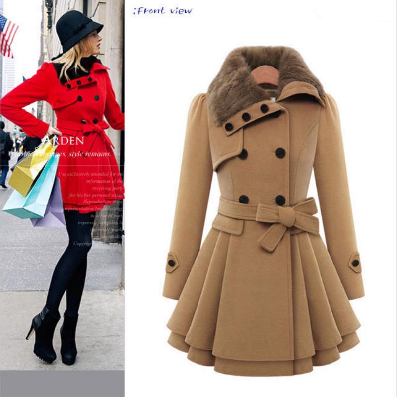 Women European Beauty In the Long Section of Woolen Coat Double-breasted Thick Coat
