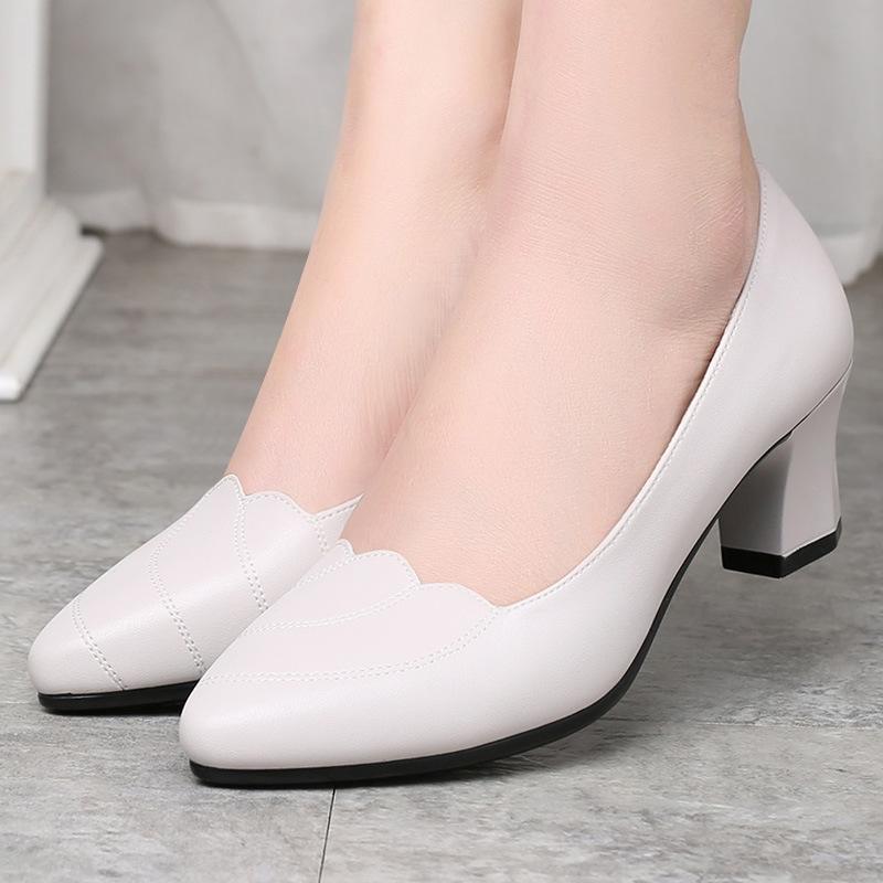 Women Mid Square Heel Shoes Pumps Black PU Office Lady Shoes Spring Non Slip Fashion Mother Oxford Shoes