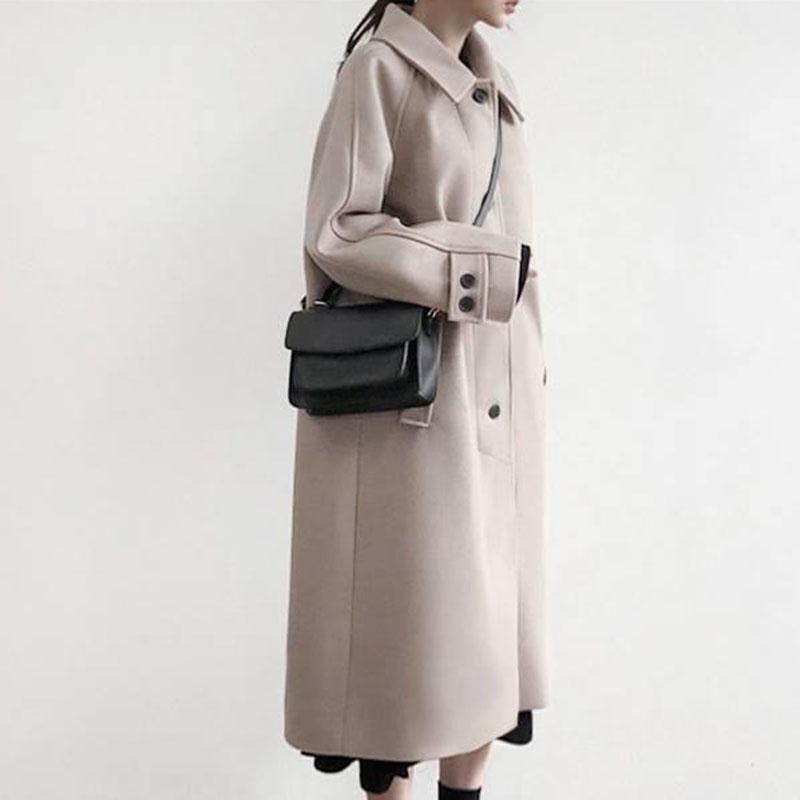 Oatmeal Woolen Coat Women's Mid-length Winter Korean Style Thickened College Wind Over The Knee Woolen Coat