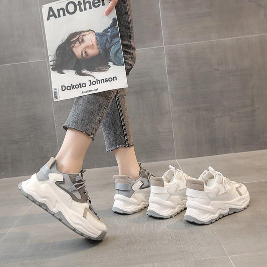 Women's Spring Platform Chunky Sneakers Gray Brown Sports Shoes Comfort Casual High Sneaker Women Vulcanize Sneakers