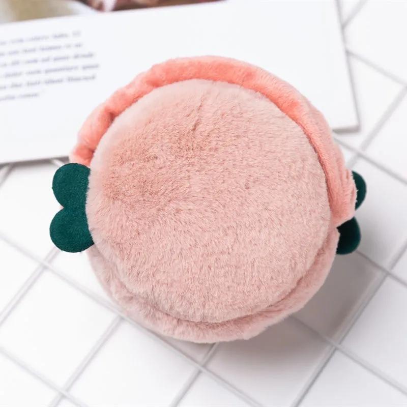 Women's Winter Thickened Warm Earmuffs Cute Green Buds Hamburger Foldable Ear Muffs Earflap Plush Antifreeze Easy To Carry Mini Earwarmers Thick Pad