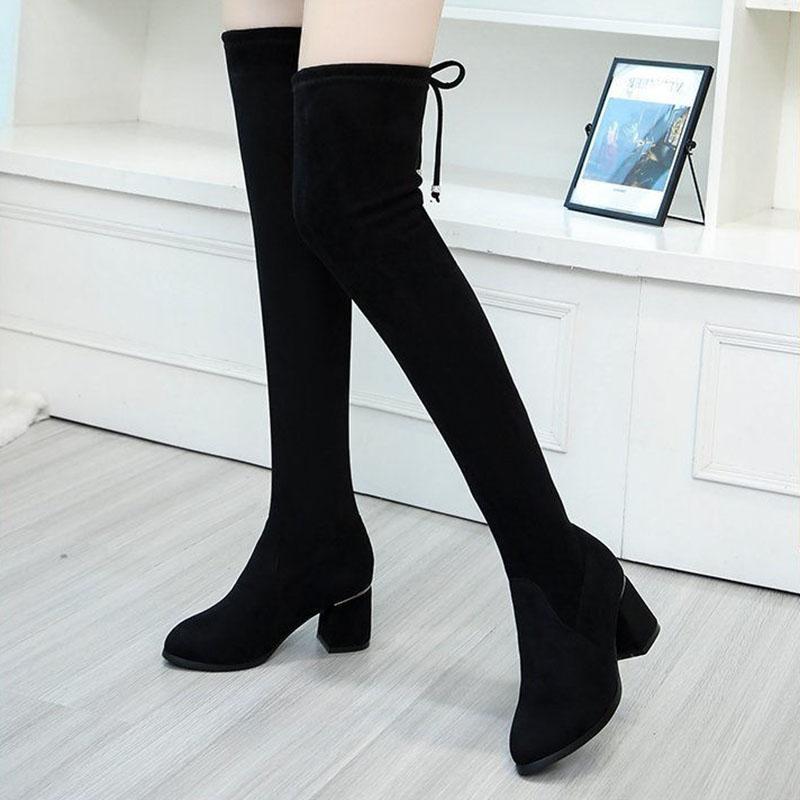 Women's Mid-heel High Boots Spring and Autumn Over The Knee Boots Thick Heel Women's Boots Summer Stretch Boots Plush Boots