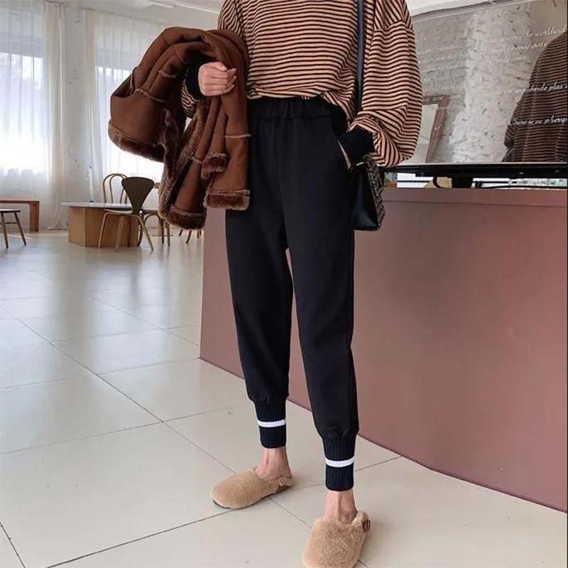 Harem Pants Women's Autumn and Winter New Styles Plus Velvet Thick Woolen Trousers Beam Pants Radish Pants Loose and Thin Net Red Granny Pants