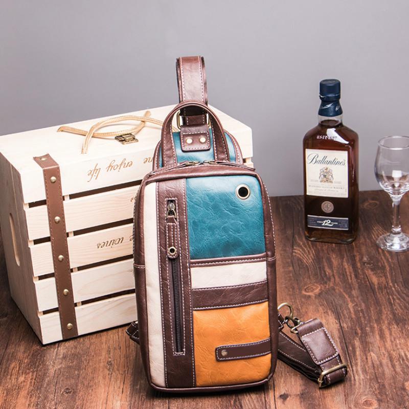 Chest Bag Men's Waterproof with Headphone Hole Messenger Bag Outdoor Sports Single Shoulder Bag