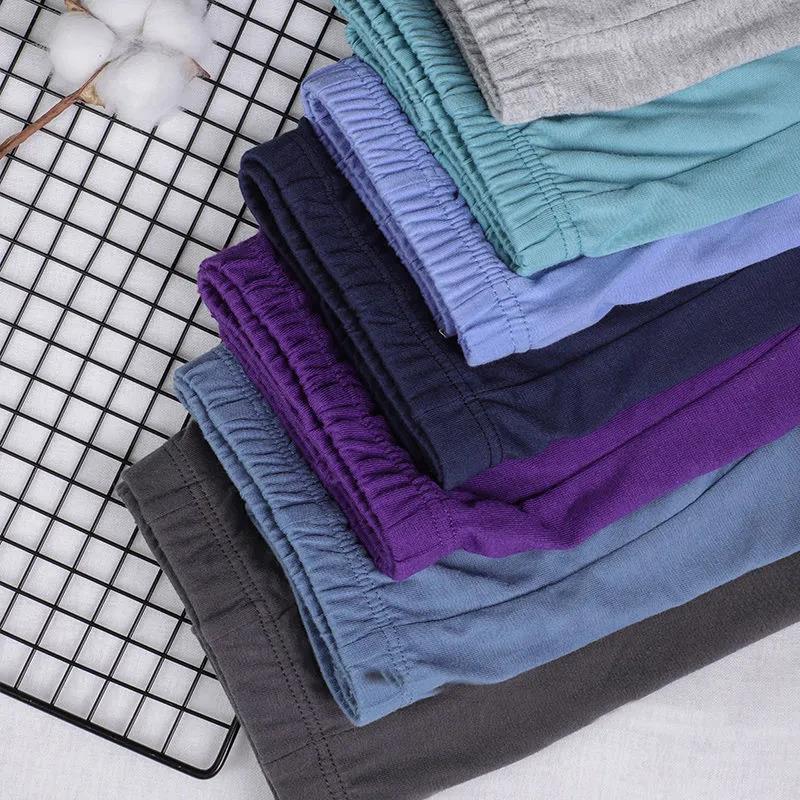 4PCS Pure Cotton Men's Boxer Vertical Panties Loose Large Size Obese Deep-port Four-pointer Middle-aged Adult Leggings