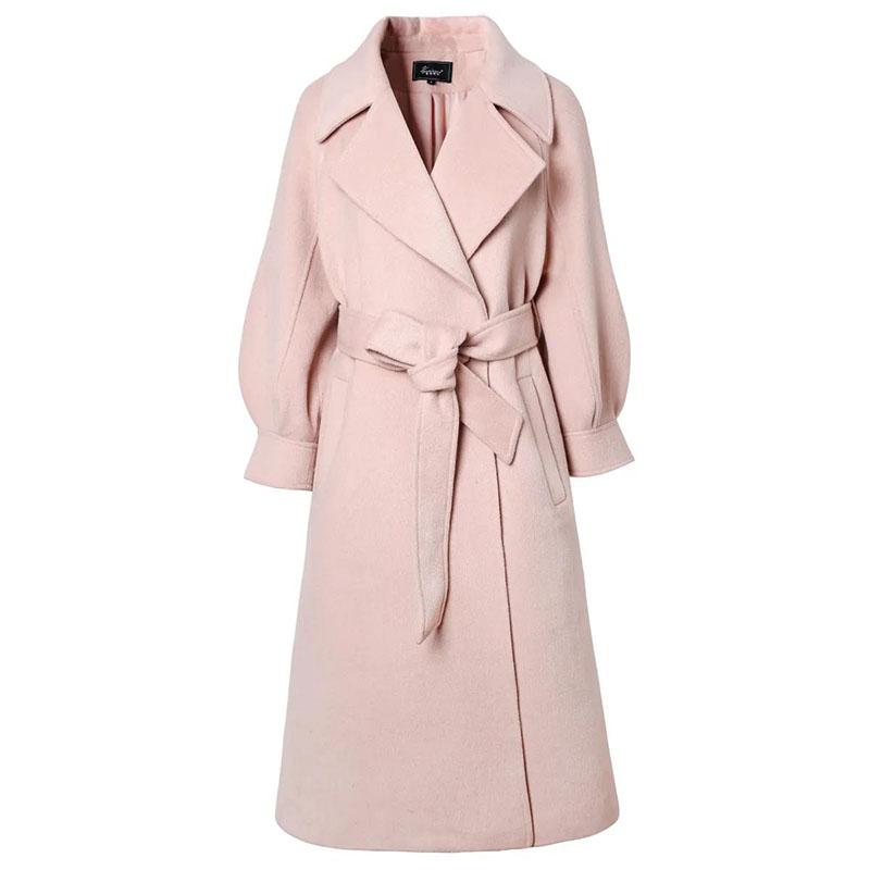 Autumn and Winter Woolen Coat Korean Style Fashion Waist Woolen Coat Women's Thick Large Size Mid-length Over-the-knee Coat