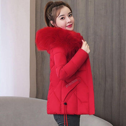 Women's Short Slim Slimming Down Padded Jacket, Detachable Big Fur Collar, Fashion Winter Small Padded Jacket