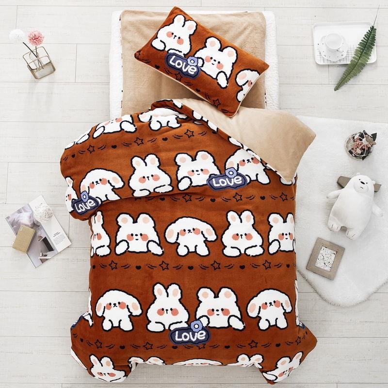 Children's Bed Set Autumn and Winter Double-sided Milk Velvet Three-piece Children Pillowcase Bed Sheet Duvet Cover Plus Velvet Soft Skin-friendly