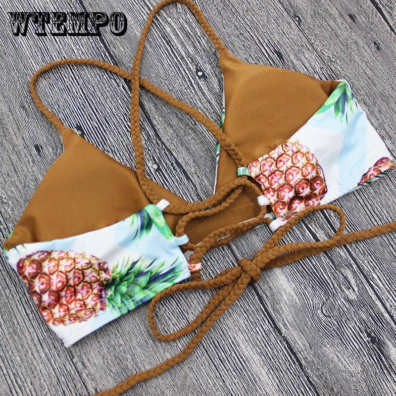 WTEMPO Fashion braided rope pineapple strap bikini sexy split swimsuit swimsuit