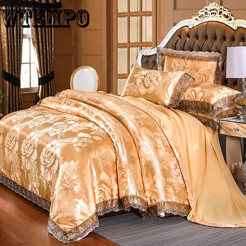 Luxury Satin Jacquard Bedding Set Queen/king Size Bed Set Lace Jacquard Satin Cover Sets Bedsheet Set