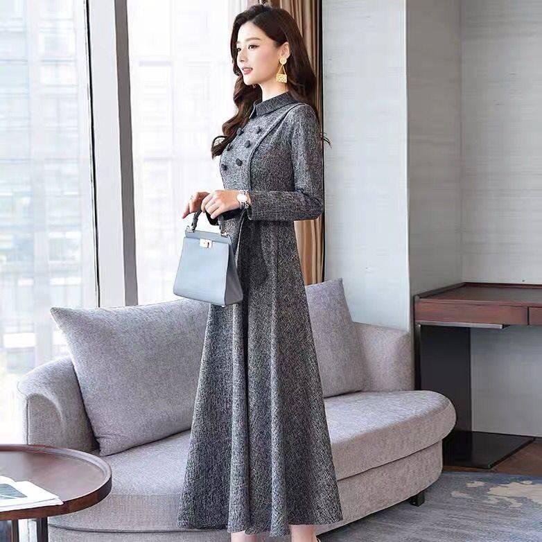 Women Casual a Line Party Dress Ladies Long Sleeve Button Elegant Dress  Fashion Office Dress