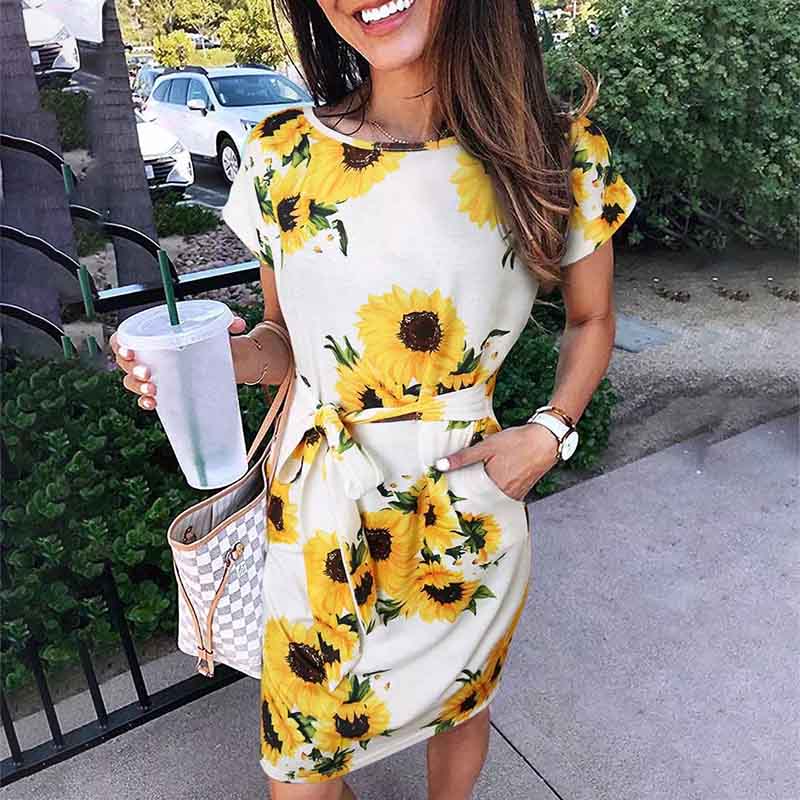 Dress Women's Fashion Temperament Geometric Print Dress Commuter Short Sleeves