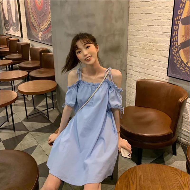 Skirts Are Loose and Thin In Summer Plain Loose Mid-skirts Suspender Skirts One-neck Dresses Women's Strapless Mid-length Dresses