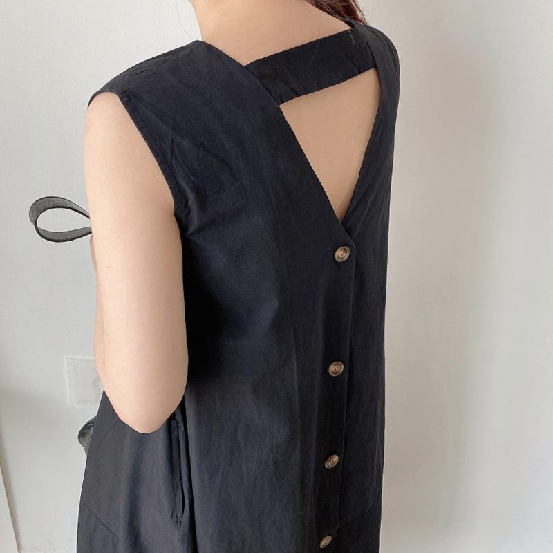 Maxi Dresses Summer Back Single Breasted Women's Dress Sexy Sleevless Loose Female Robe Dress Plus Size Dresses