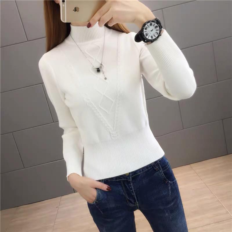 Winter women yellow sweater long sleeve slim knitted turtleneck pullover top femme pull tight jumper