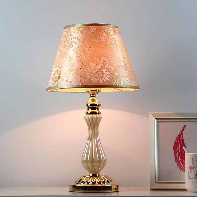 Resin Table Lamp Living Room Button Switch Bedroom Bedside Table Lights Fabric Home Decoration