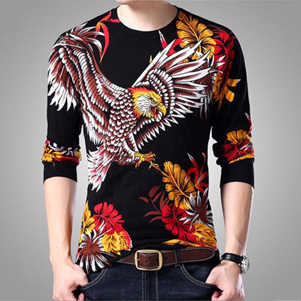 Long-sleeved T-shirt large size spring and autumn T-shirt 3D printed sweater men's round neck