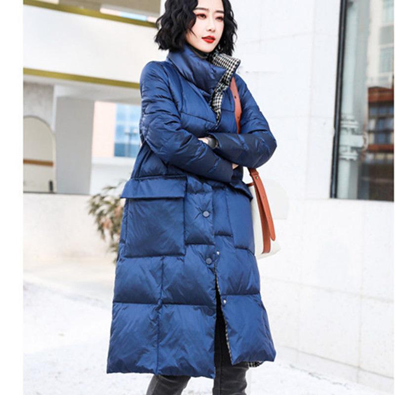 Double-sided Down Jacket Women's Mid-length Winter Loose Large Size Thin White Duck Down Over The Knee Coat