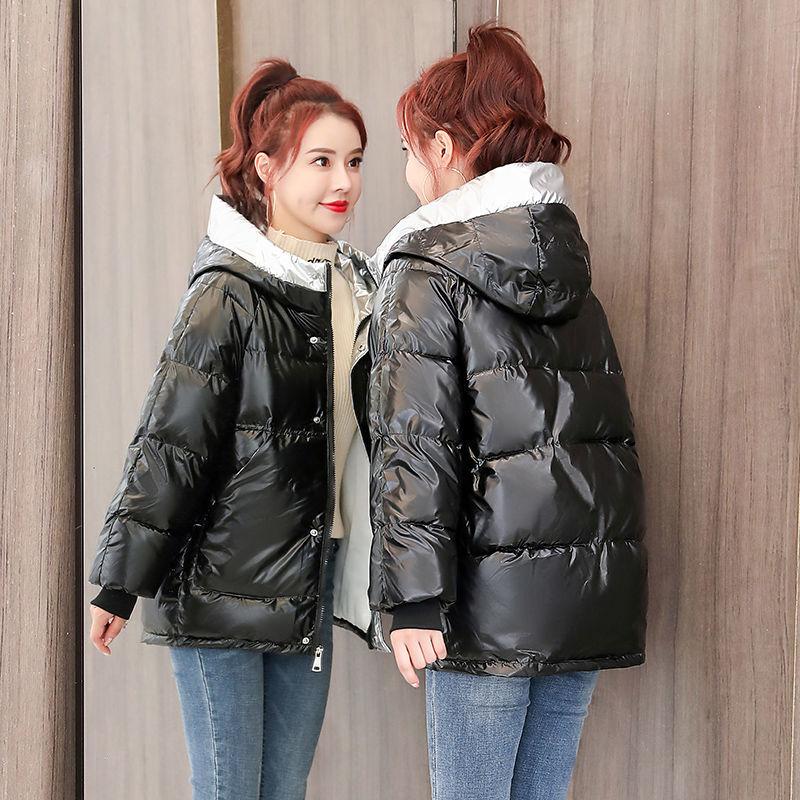 Glossy Cotton-padded Jacket Women's Short Cotton-padded Jacket Loose Bread Clothes Winter Cotton-padded Jacket Hooded Jacket
