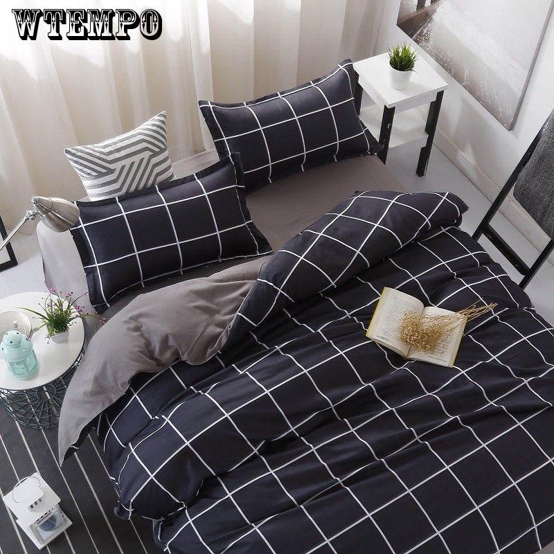 4pcs   Bedding Set Pillowcase Plaid Solid Color Quilt Cover Queen/king Size Duvet Cover