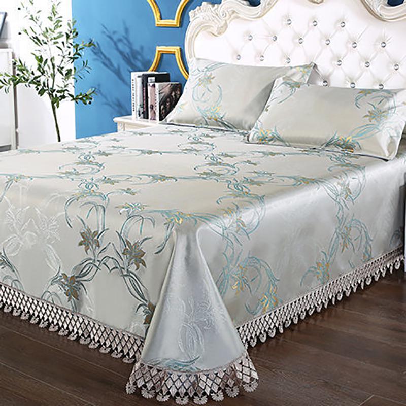 Summer Skin-friendly Ice Silk Mat Washed Folding Mat Sheet High-end Jacquard Double Lace Soft Mat
