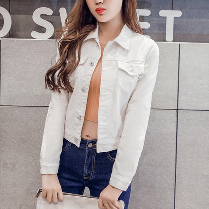 Women Lapel Solid Casual Denim Buttons Blazer Jeans Jacket Cardigan