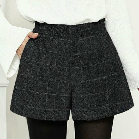 Plus Size Women Shorts Fall Winter Woolen Shorts  Wide-legged Short with Pockets Female Casual Wear