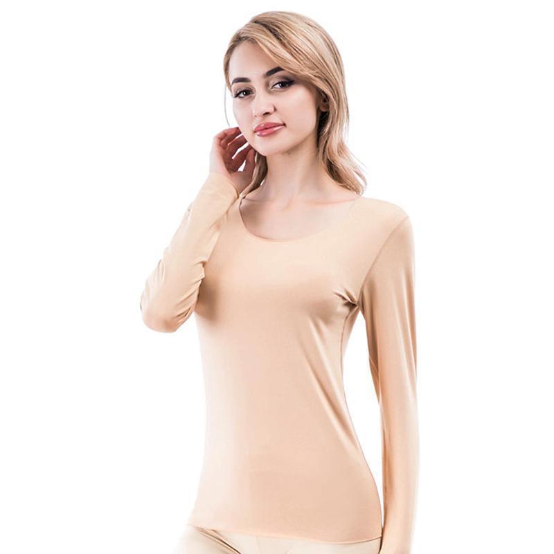 Women Winter Autumn Thermal Underwear O-neck Tops Female Tight Thicken Windproof Seamless Pajamas Soft Lining Long Sleeve High Elasticity Slim