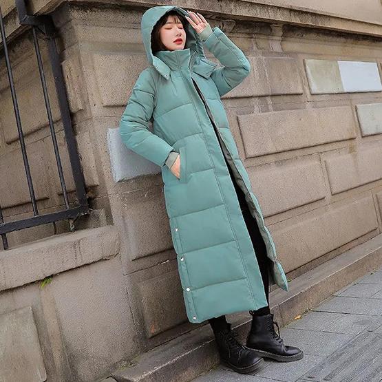 Women Winter Long Jacket Hooded Side Split Windproof Warm Down Jacket Oversize Cotton Padded Parkas
