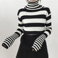 Sweater Women's Turtleneck Knitwear Black and White Striped Pullover Korean Slim Top Trendy Sweater Autumn and Winter Fashion