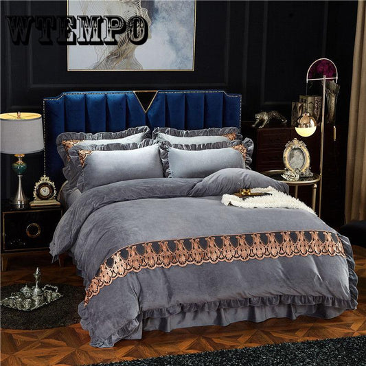 4pcs Bed Cover Set Coral Flannel Winter Duvet Cover Bed Sheets Comforter Bedding Sets