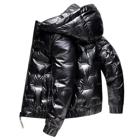 Winter Hooded Down Jacket Short Thick Warm Jacket Shiny Simple and Versatile Winter Clothes