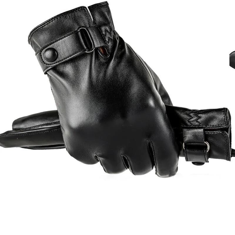 Men's Winter Leather Gloves Warm and Velvet Waterproof Touch Screen Gloves Motorcycle Gloves